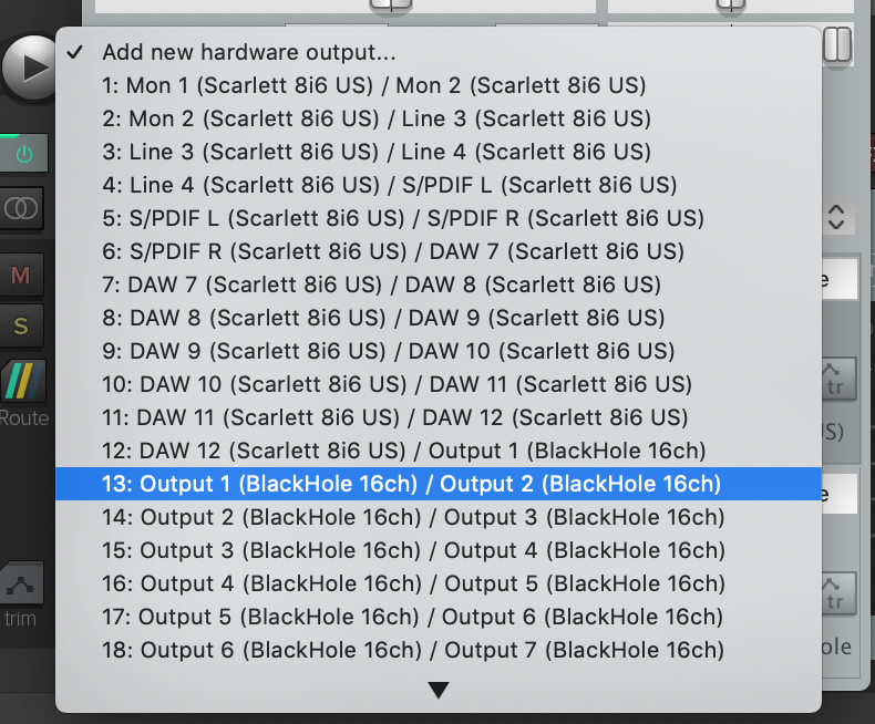 Add the BlackHole outputs as a new hardware output